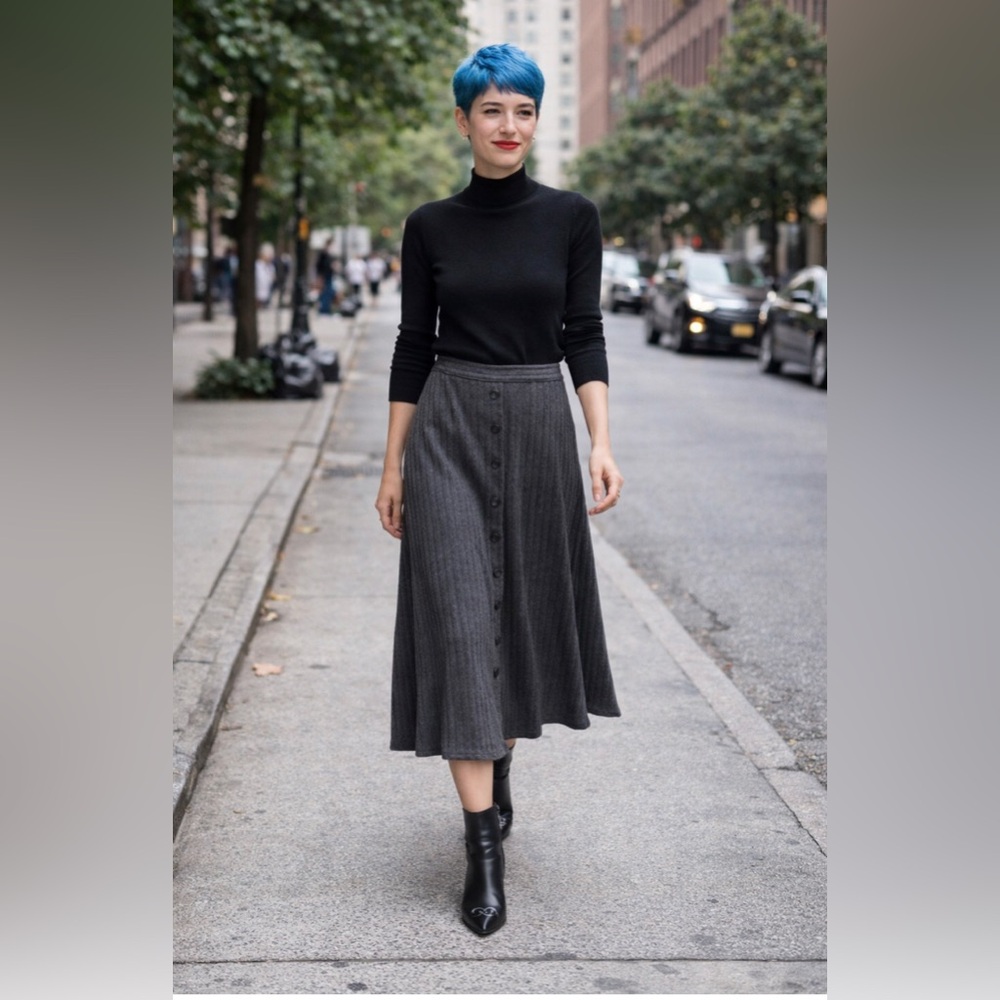 Vintage Made in Italy Gray Button Down Ribbed Midi Maxi Sweater Skirt Women S M